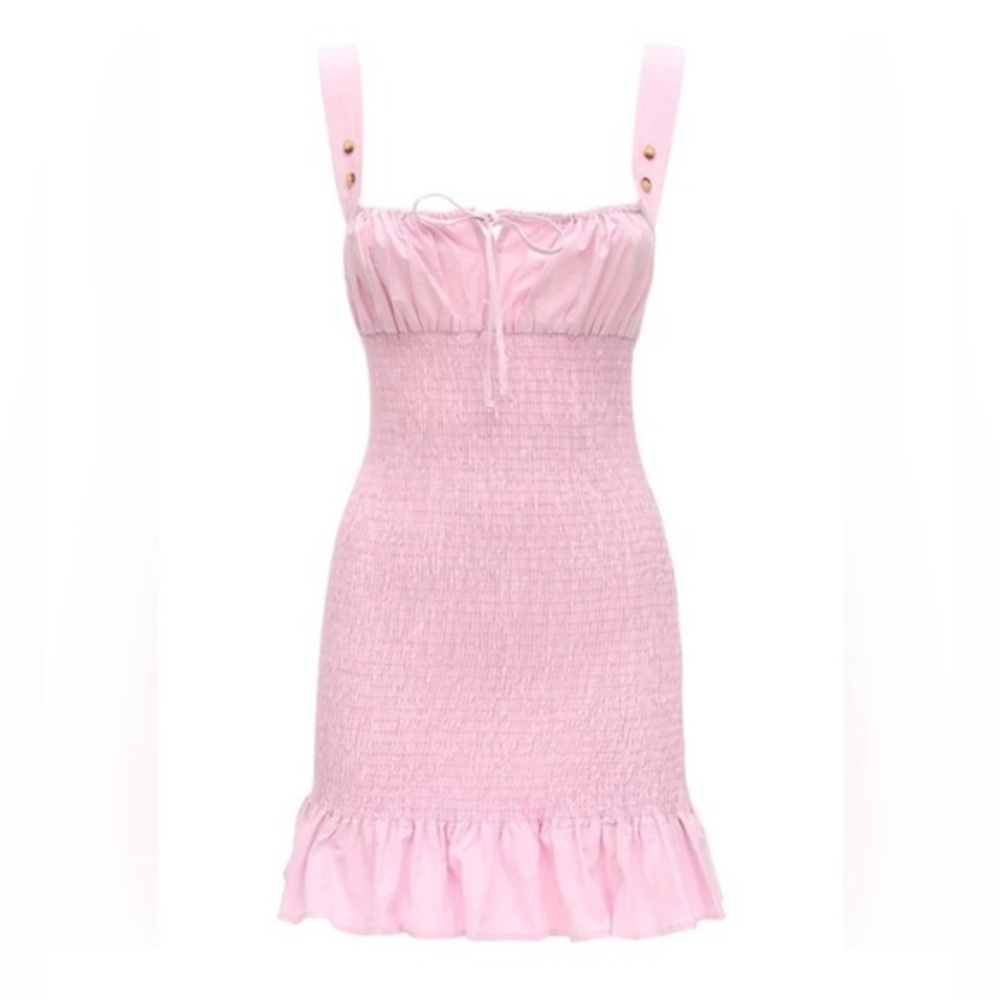 Ciao Lucia Cara Poplin Cotton Smocked Mini Dress in Pink XS